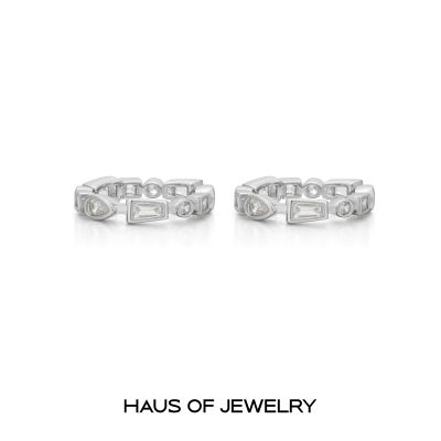 Haus of Jewelry - BEZEL STONE RING SET แหวน 2 วง ประดับเพชรคิวบิกเซอร์โคเนีย (Cubic Zirconia)