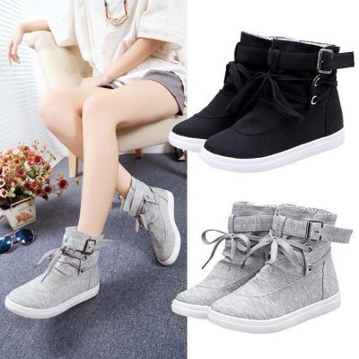 COD dsdgfhgfsdsss Womens Lace-up Ankle Boots Casual High Top Sneakers Canvas Flat Shoes