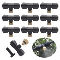 【❗】 yiqkdn 10Pcs Misting Nozzle Tees ชุดหัวฉีดหมอกแบบพกพาทองเหลืองหมอกหัวฉีดสเปรย์ระบบระบายความร้อนกลางแจ้ง Garden Water Misting