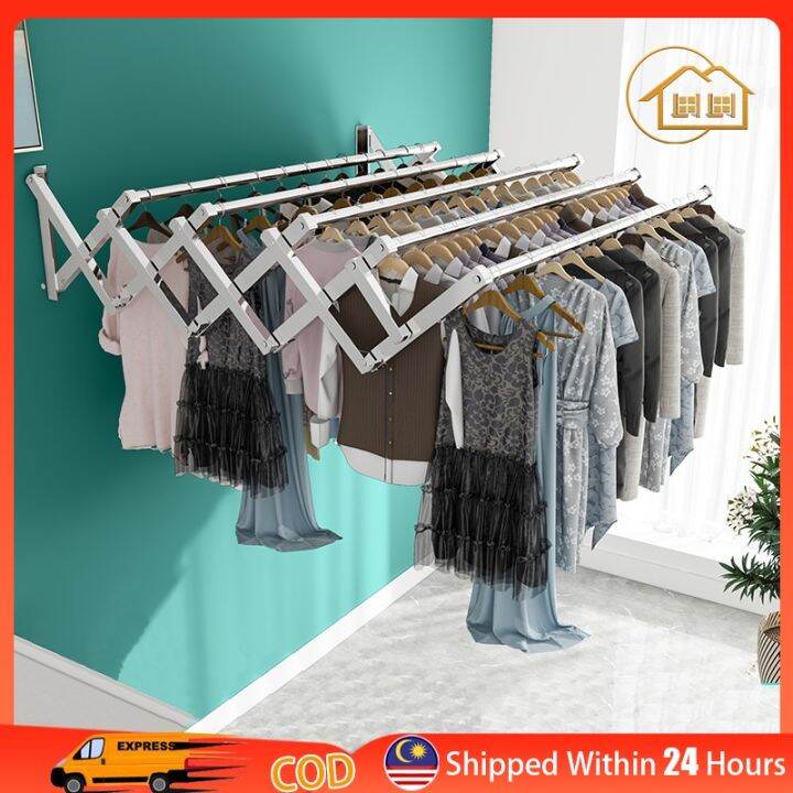 LI4 Bar5 Bar 1M2M Retractable Clothes Hanger Wall Mounted Penyidai