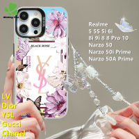 เคสสำหรับ Realme 5 5S 5i 6i 9i 8i 8 8 Pro 10 Narzo 50i นายก Narzo 50A Prime Narzo 50เคสโทรศัพท์ดอกไม้ผีเสื้อไล่เฉดสีหลากสีหรูฝาครอบกันกระแทก TPU + เชือกเส้นเล็ก