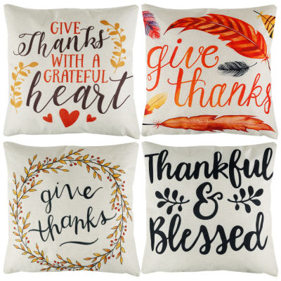 4 pcs Thanksgiving Day Pillow Covers For Sofa DIY Printed Pillow Chair Car Cushion Christmas Home festival Decoration 45 x 45 cm