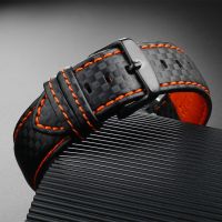 Carbon Fiber Pattern Leather Watch Strap Mens Accessories 18mm 20mm 21mm 22mm 23mm 24mm wristband Orange Red Watchband Bracelet