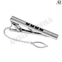 ANGELINO RUFOLO Tie Clip ดีไซน์ Triple Crystal เข็มหนีบเนคไทโรเดียมคุณภาพเยี่ยม ตัวเรือนสีเงิน ประดับตกแต่งด้วย Crystal