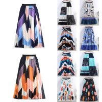 【CW】 10 Color Blended Print Skirt Waist A Big Pleated Skirts Printing Faldas Mujer VD3441