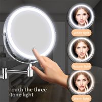 ﹊❒✜ 8 Inch LED Double-Sided Makeup Mirror Wall-Mounted Folding Color Temperature Control with Lamp 7x 10x Magnifying Bathroom Mirror