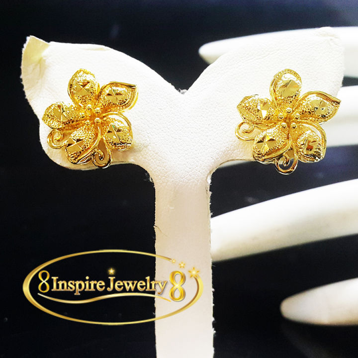 inspire-jewelry-ต่างหูรูปดอกไม้-สีทอง-ปักก้าน-แบบร้านทอง-สรีระสวยงาม-ปราณีต