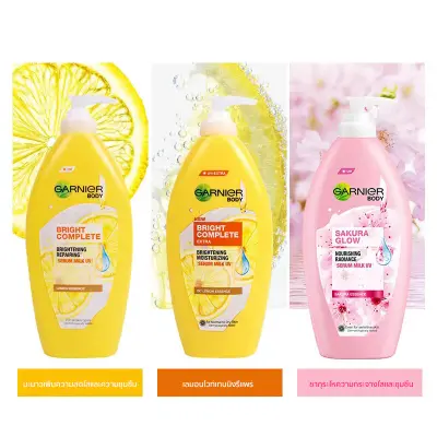[stock in Thailand ]Garnier Body Lotion การ์นิเย่ บอดี้ โลชั่น ขนาด 400 ml. Bright Sakura Glow Body Lotion / Bright Complete Extra Body Serum / Body Bright Repairing Serum Milk UV
