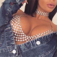 FestivalQueen Stylish Women Shiny Crystal Rhinestone Body Chain Bra Suit Sexy Charm Womens Transparent Bras