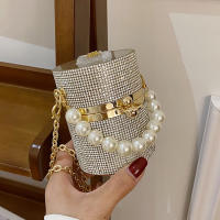 Hard Diamond Mini Barrel Womens Shoulder Crossbody Bag Metal Chain Beaded Handle Lipstick Handbag Luxury Designer Messenger Bag