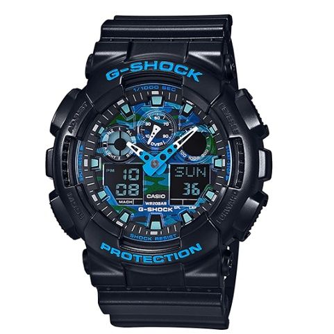 นาฬิกา-casio-g-shock-รุ่น-ga-100cb-1adr-นาฬิกาผู้ชายสายเรซิน-สีดำ-หน้าปัดสีน้ำเงิน-สินค้าของใหม่