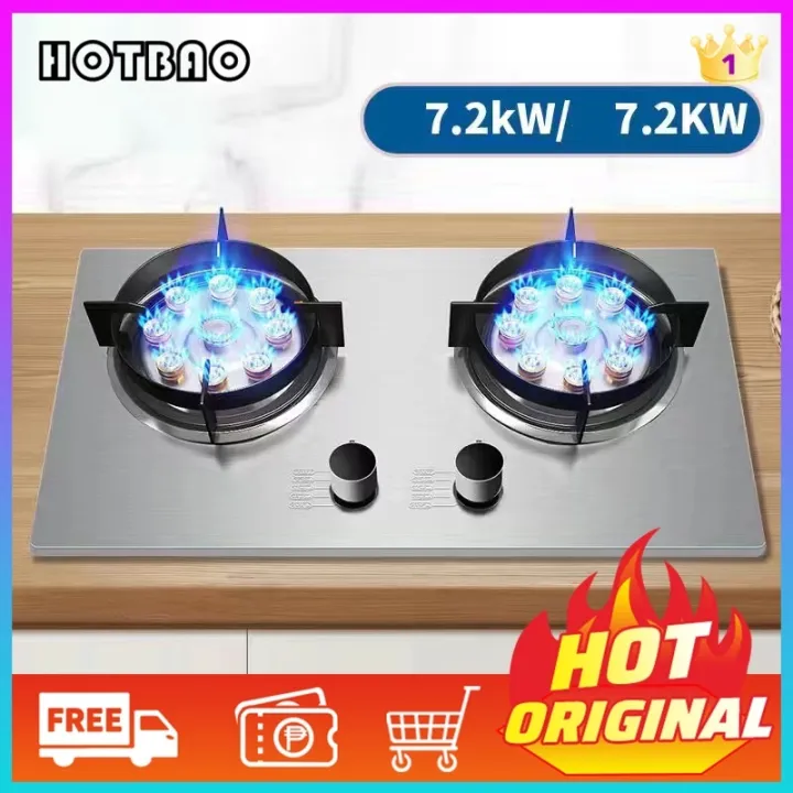 Gas Stove Recessed LPG Stainless Steel Large Dual Cooktop Free 1.5m