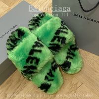 Balenciaga รองเท้าแตะ ผ้าขนแกะ พิมพ์ลายตัวอักษร แฟชั่นคู่รัก สําหรับผู้หญิง 2023 zx