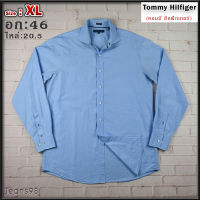 Tommy Hilfiger®แท้ อก 46 ไซส์ XL เสื้อเชิ้ตผู้ชาย ทอมมี่ ฮิลฟิกเกอร์ สีฟ้า เสื้อแขนยาว เนื้อผ้าดีสวยๆ