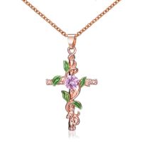 New Leaf Winding Cross Pendant Necklace Womens Golden Necklace Fashion Clothes Accessories Couple Jewelry