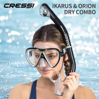 Cressi IKARUS ชุดสน็อกเกิ้ลดำน้ำดำน้ำตื้นซิลิโคนแห้งชุดหน้ากากดำน้ำด้านบนกระจกเทมเปอร์เลนส์สำหรับ S