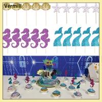 VERMILL 24Pcs ปลาดาวปลาดาว ท็อปเปอร์คัพเค้ก ฮิบโปแคมปัส เปลือกหอยในทะเล ธงบนเค้ก ประณีตประณีตประณีต หางปลาหางยาว ของตกแต่งเค้ก คัพเค้กคัพเค้ก