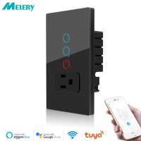 Light Switch US Plug Wall Socket Mexico Wifi Smart Tuya Outlet Touch Intelligent Rectangle Glass Panel Remote Alexa Google Home Ratchets Sockets