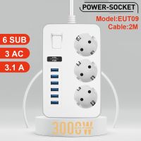 Multiprise EU Plug Socket Power Strip With USB Extension Cord Smart Home Network Filter Overload Protection Outlet AC Electrical