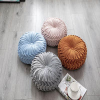 Fashion Nordic Luxury Velvet Round Pillow Cushion Handmade Pleated Wheel Pumpkin Seat Cushion Home Sofa Decor Wheel Futon Pouf