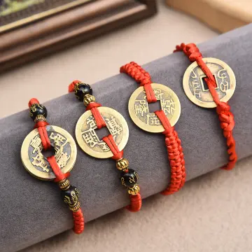 Lucky Red String Feng Shui Copper Coin Bracelet Bangle Handmade Adjustable  Attract Money Wealth Bracelet for Women Men