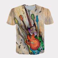 ศิลปะจิตรกรรม Guitar 3D พิมพ์เสื้อยืดสำหรับผู้ชายในช่วงฤดูร้อนที่ไม่มีใครเทียบ O Neck แขนสั้นเสื้อยืดลำลองสำหรับสุภาพสตรีเสื้อยืด XS-5XL