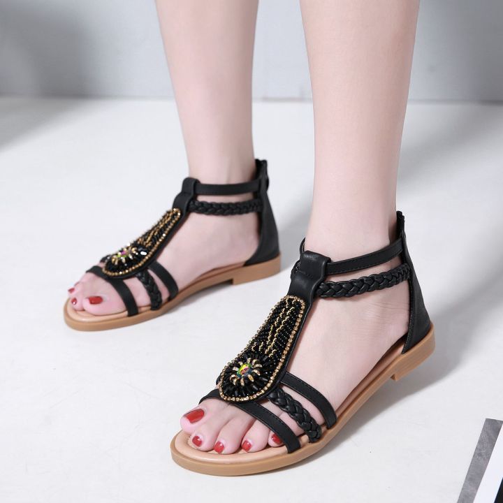 top-35-42-strapy-sandals-women-gemstone-beading-soft-leather-zipper-flat-low-heel-ladies-shoes-dinner-flat-shoes-office-wear-hot-sale