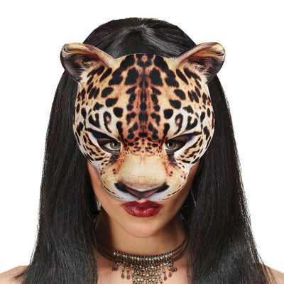 ผ้าพันคอหน้ากากแฟนซีครึ่งหน้าลายเสือดาวสัตว์แมวครึ่งหน้ากากคอสเพลย์หน้ากากสำหรับฮาโลวีน