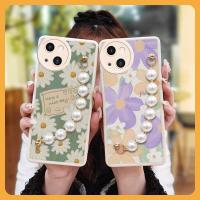 Nordic style Nordic wind Phone Case For iphone13 Mini phone case cute pearl bracelet soft shell imitation leather