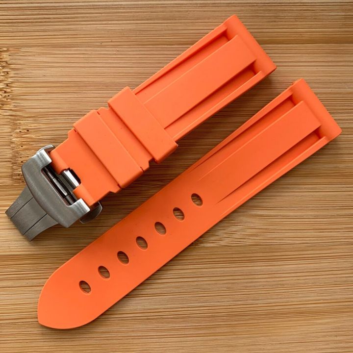 ข้อเสนอพิเศษสำหรับสายนาฬิกาข้อมือสีส้มสำหรับ-panerai-pam-111-441ซิลิโคน-tpu-ruer-22-24มม-อุปกรณ์เสริมนาฬิกาสายหนังพับได้ตะขอนาฬิกาข้อมือ