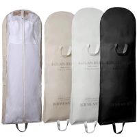 180CM Dustproof Non-Woven Bridal Dress Gown Protection Cover Wedding Dress Garment Bag Storage Bags White Beige Black Print LOGO Wardrobe Organisers