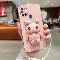 VWTEROKAI เคสมือจับสำหรับโทรศัพท์มือถือตั้งลายกระต่ายการ์ตูน3D น่ารักสำหรับ Samsung กาแลคซี A03S A21S A20S A02S หลังซิลิโคนแกนกลาง A03 A10 A10S A11ป้องกันกล้อง M22ชุบทองฝาครอบ + สายคล้อง