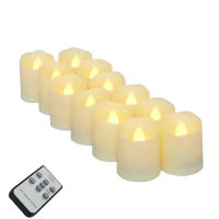 Set of 12 Wavy Edge Flameless LED Candle Remote Control battery operated Flickering votive tea light Christmas Wedding-Warm whit