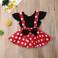 Baby Girls Ruffles Sleeveless T-shirt+Girl Bowknot Dot Red Suspender Skirt Baby Outfit Summer Clothing Toddler 2PCS set  by Hs2023