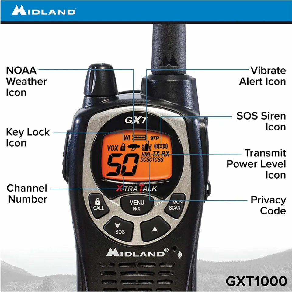 Midland 50 Channel Waterproof GMRS Two-Way Radio Long Range Walkie Talkie with 142 Privacy Codes, SOS Siren, and NOAA Weather Alerts and Weather Sca - 1