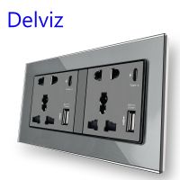 ▧❅¤ Delviz Type C Wall USB Socket Crystal glass panel2A USB Power port Universal Dual Socket 18W power Smart Quick Charge Outlet