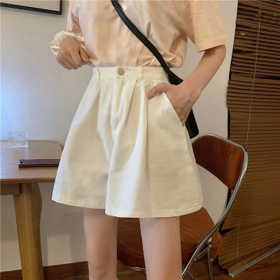 VTA - กางเกงขาสั้นสีขาวผู้หญิง 2022 ใหม่ยืดหยุ่นเอวสูงแสดงผอมด้านนอกสวมใส่ร้อยกว้างขากางเกงนักเรียนกางเกงลำลองฤดูร้อน HM-110