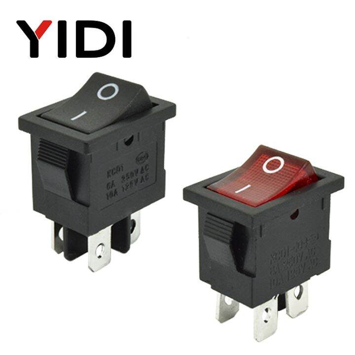 6A 250VAC KCD1-104 Rocker Switch 4pin On Off DPST 12V 220V Red Lamp ...