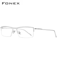 FONEX Pure Titanium Eye Glasses Frames for Men New Prescription Half Square Eyeglasses Frame Myopia Optical Eyewear 8514