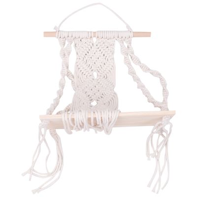 Boho Macrame Wall Hanging Shelf Handmade Woven Tassel Tapestry Rack Wood Floating Storage Hanger for Home Wall Decor