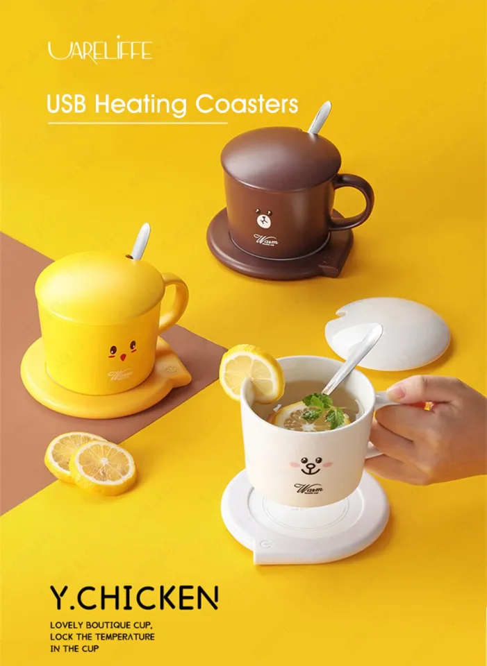 1 Coffee Cup Heating Coaster With Spoon, Constant Temperature