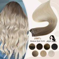 Full Shine Human Hair Weft Extensions Hair Bundles สีบลอนด์ Ombre สีบลอนด์ 100g เย็บในเนียนตรง Remy Skin Double Weft สําหรับร้านเสริมสวย