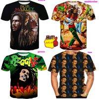 เสื้อยืดภาพพิมพ์3D ฤดูร้อนใหม่โหมดถุงเท้าบ๊อบ Marley นักร้องเร้กเก้แขนสั้นสไตล์ด้านบนฮิปฮอป streetwear