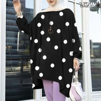 COD dhdfxcz ZANZEA Women Casual Full Sleeved Polka Dots Irregular Hem Loose Blouse