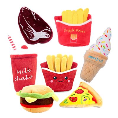 Cute Hamburg Pet Plush Toy French Fries Burger Meat Funny Dog Chew Squeak Toys Puppy Interactive Play Sounding Supplies Toys
