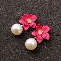 Delysia King 1 Pair Fashion Pearl Flower Earrings Women Temperament Short Romantic Dangler for Girl