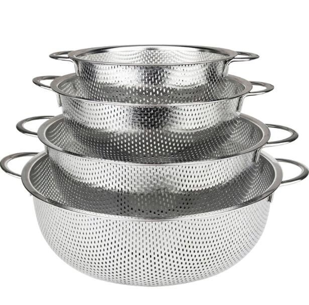 STAINLESS STEEL DOUBLE EARS BASKET STRAINER COLANDER BIG FOOD STRAINERS ...