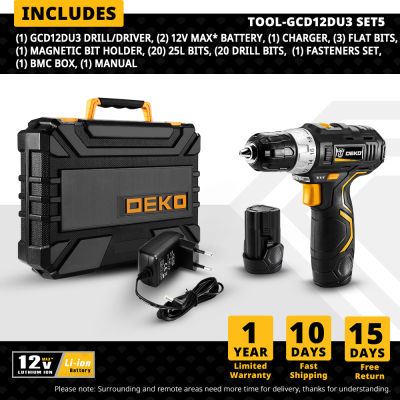 DEKO GCD12DU3 12V Max Household Power Tool Electric Screwdriver with LED Light Lithium Battery Cordless Drill for Woodworking