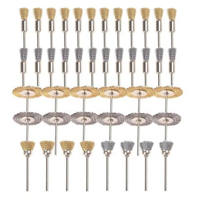 44 Pieces Mini Wire Brush Wheel Cup Brass Steel Wire Brush Set 1/8inch (3mm) Shank For Power Dremel Rotary Tools Polishing Buffing Tools