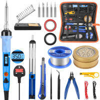 Blue Electronic Soldering Iron Kit, 80W 220V Lcd Digital Soldering Iron, Adjustable Temperature Control And Rapid Heating, Ceramic Constant Temperature Design, Switch On, 20 Pieces Of Welding Kit, Welding Tools